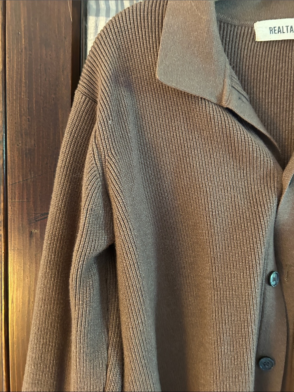 Brown Ribbed Collared Button-Front Cardigan - Picture 6 of 6